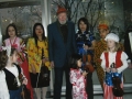 The Tarumi Violinsts with acclaimed American folk singer Pete Seeger following their performance at the United Nations in the celebration of the 39th Annual UN Peace Bell Ceremony on Earth Day