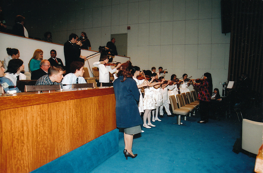 The Tarumi Violinists performing in the United Nations General Assembly