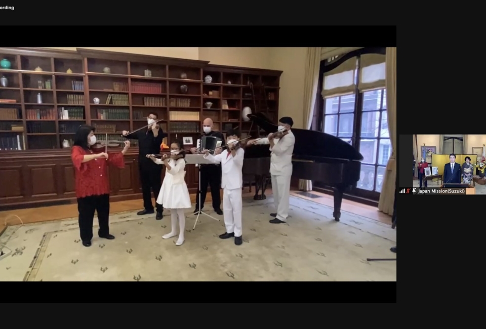 The Tarumi Violinists performed to celebrate the birthday of his Majesty the Emperor of Japan.  The virtual reception was streamed on the evening of Friday, 26 February 2021.
