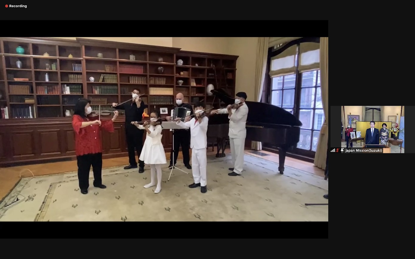 The Tarumi Violinists performed to celebrate the birthday of his Majesty the Emperor of Japan.  The virtual reception was streamed on the evening of Friday, 26 February 2021.