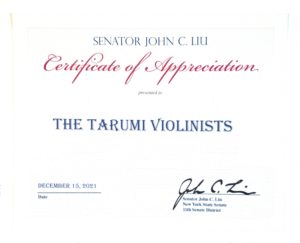 Certificate of Appreciation from Senator John C. Liu
